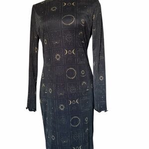 Nasty Gal Black Dress with Gold Sun and Moon Pattern
